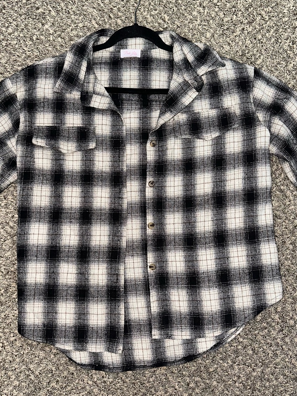 Pink Lily Black and White Plaid Kids Button-Down Shirt